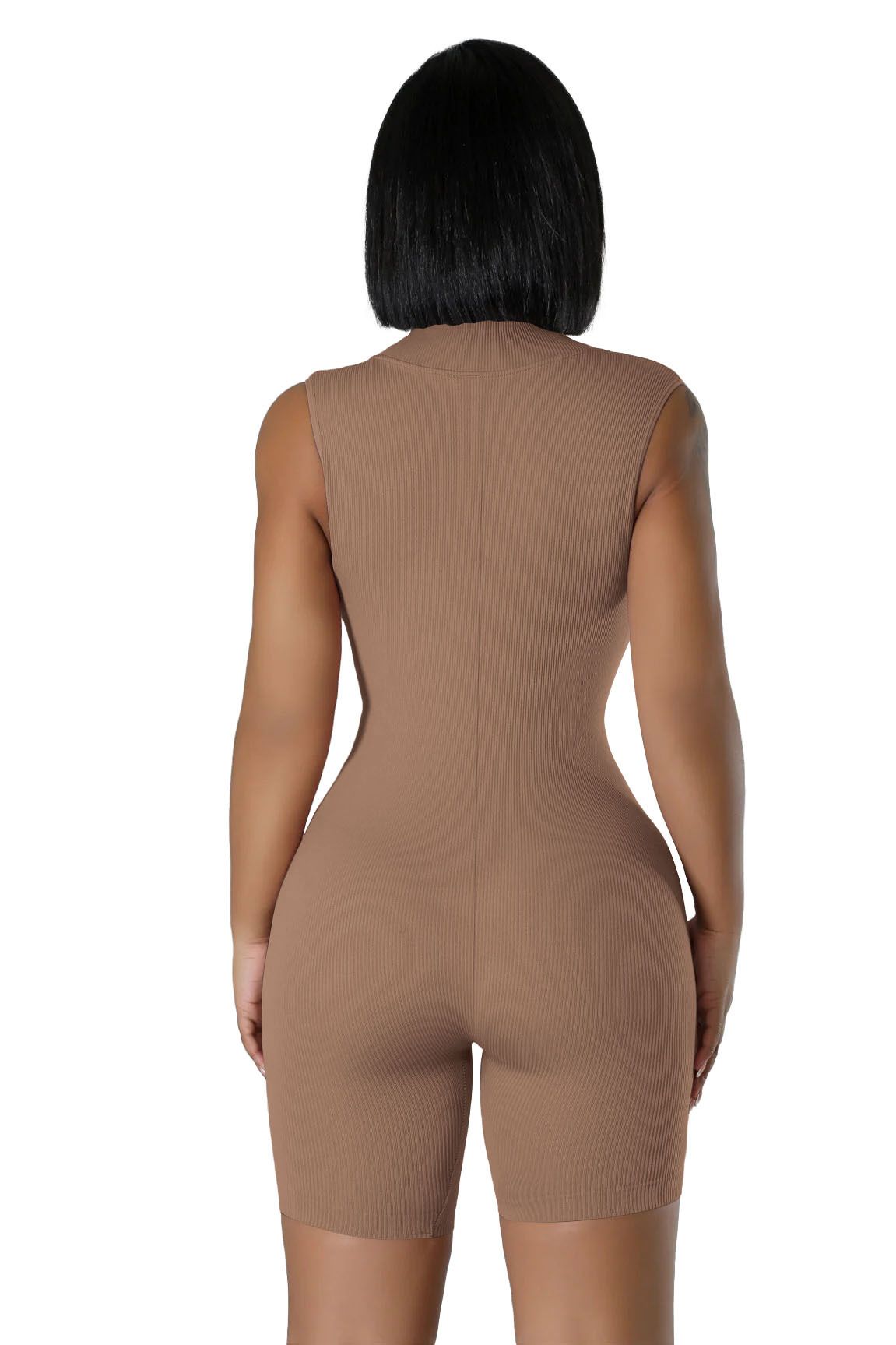 New open neck zip sleeveless solid colour casual sports one-piece sexy tight one-piece shorts