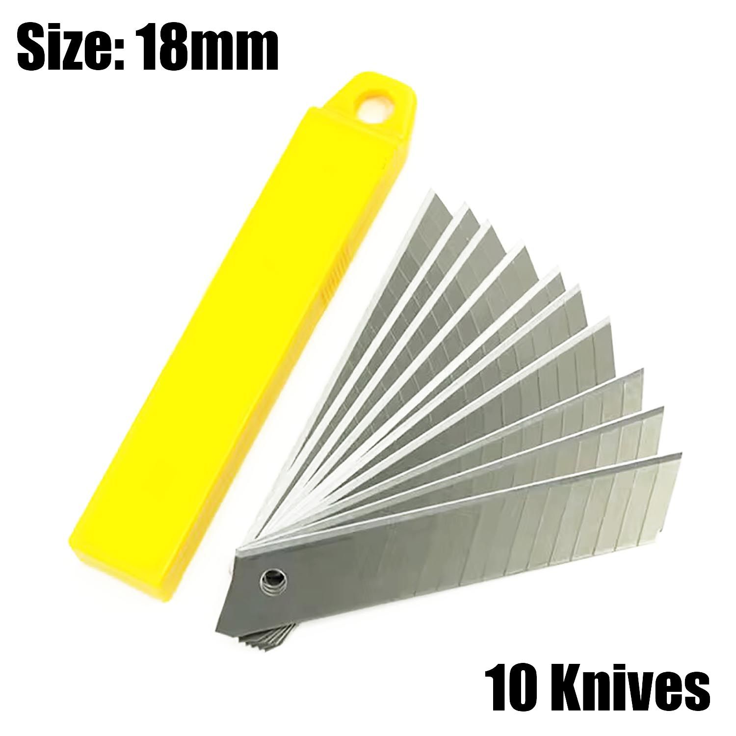 10PCS 18mm Snap-off Utility Knife Replacement Spare Blades + Plastic Case Metal Knives For Home School Supplies Art Craft Paper Box Cutting Utility Knife Tool