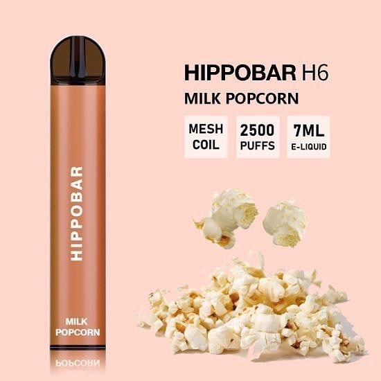 Milk Popcorn Flavour Rechargeable 7ml 2500 Puffs Flavour Hippobar H6  Vape Pen Electronic Cigarette E-Cigarette Nicotine Pod System Vapepen