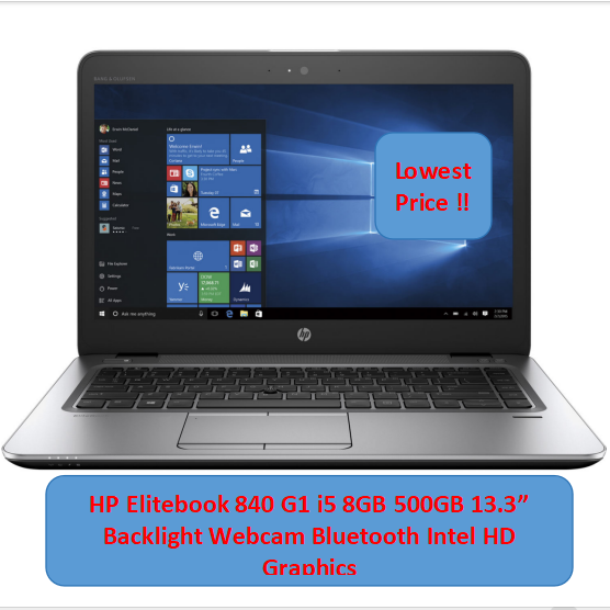 (i5+8GB+500GB)Refurbished HP 840 G1 Notebook Laptop - Intel Core i5 4th - 8GB RAM 500GB HDD ROM - 14'' Windows 10 Backlight Bluetooth Webcam Intel HD Graphics Backlit Keyboard Notebook