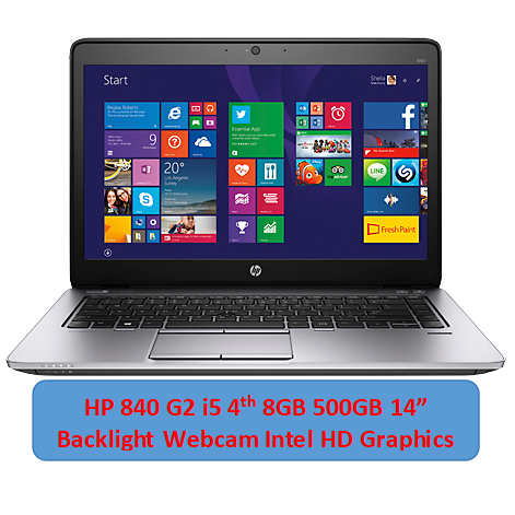 (i5+8GB+500GB)Refurbished HP 840 G2 Notebook Laptop - Intel Core i5 4th - 8GB RAM 500GB HDD ROM - 14'' Windows 10 Backlight Bluetooth Webcam Intel HD Graphics Backlit Keyboard Notebook