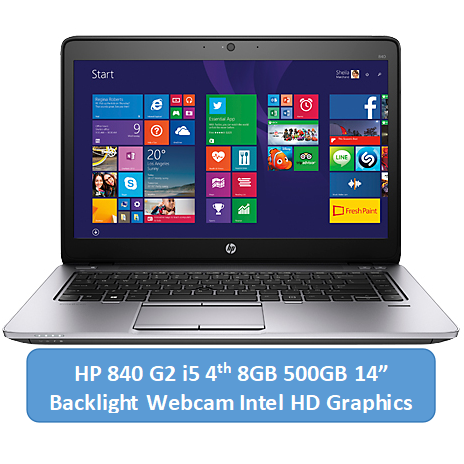 (i5+8GB+500GB)Refurbished HP 840 G2 Notebook Laptop - Intel Core i5 4th - 8GB RAM 500GB HDD ROM - 14'' Windows 10 Backlight Bluetooth Webcam Intel HD Graphics Backlit Keyboard Notebook