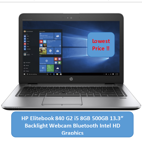 (i5+8GB+500GB)Refurbished HP 840 G2 Notebook Laptop - Intel Core i5 4th - 8GB RAM 500GB HDD ROM - 14'' Windows 10 Backlight Bluetooth Webcam Intel HD Graphics Backlit Keyboard Notebook
