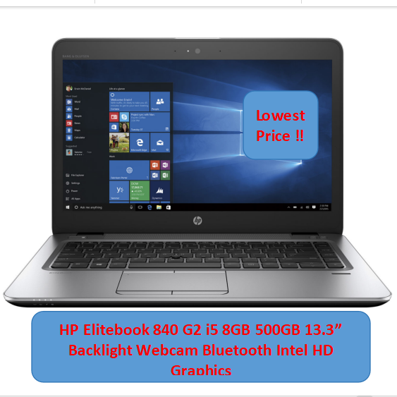 (i5+8GB+500GB)Refurbished HP 840 G2 Notebook Laptop - Intel Core i5 4th - 8GB RAM 500GB HDD ROM - 14'' Windows 10 Backlight Bluetooth Webcam Intel HD Graphics Backlit Keyboard Notebook