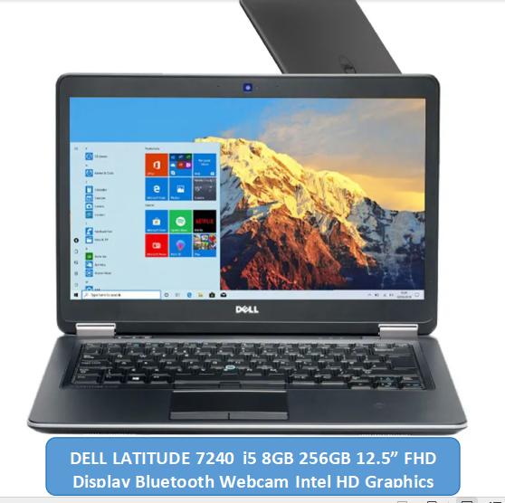 Refurbished Dell Latitude 7240 Laptop |Intel Core i5 | 8GB RAM | 256 GB SSD Original Computer | Notebook | 12.5 Inch Display Bluetooth Webcam |Windows 11 | Office 2019