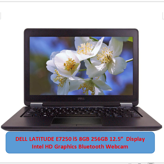 Refurbished Dell Latitude E7250 Laptop i5 8GB 256GB 12.5 Inches Display Windows 11 Business Notebook Student laptop Bluetooth Webcam Intel HD Graphics