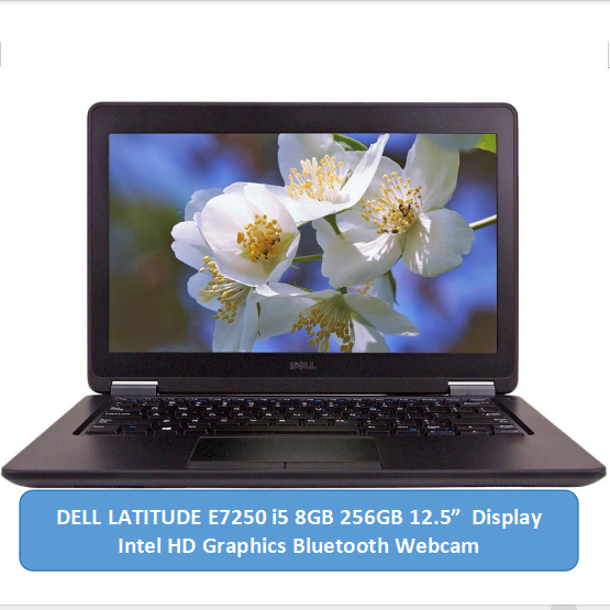Refurbished Dell Latitude E7250 Laptop i5 8GB 256GB 12.5 Inches Display Windows 11 Business Notebook Student laptop Bluetooth Webcam Intel HD Graphics