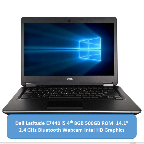 Refurbished Dell Latitude E7440 i5 4th 8GB 500GB 14.1" Display 2.4GHz processor laptop  Bluetooth Webcam Intel HD Graphics