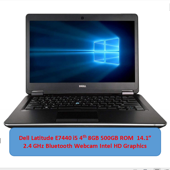 Refurbished Dell Latitude E7440 i5 4th 8GB 500GB 14.1" Display 2.4GHz processor laptop  Bluetooth Webcam Intel HD Graphics