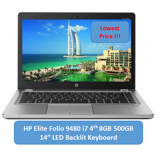 (i7+8GB+500GB) Refurbished HP EliteBook Folio 9480 Core i7 8GB RAM 500GB HDD 14 Inch LED Ultrabook Laptop Backlit Keyboard Windows 11