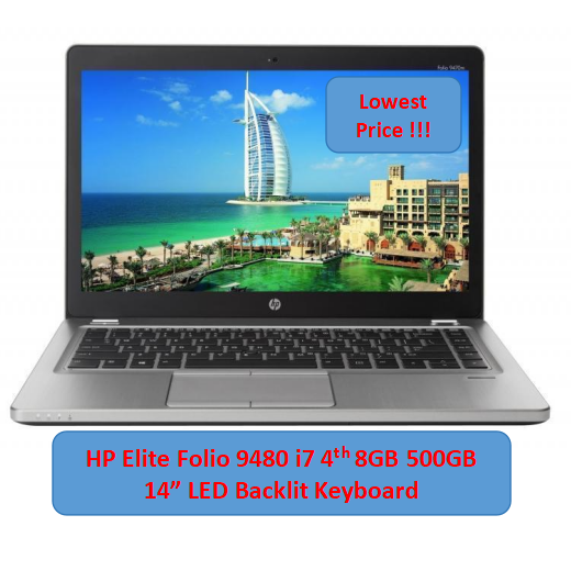 (i7+8GB+500GB) Refurbished HP EliteBook Folio 9480 Core i7 8GB RAM 500GB HDD 14 Inch LED Ultrabook Laptop Backlit Keyboard Windows 11