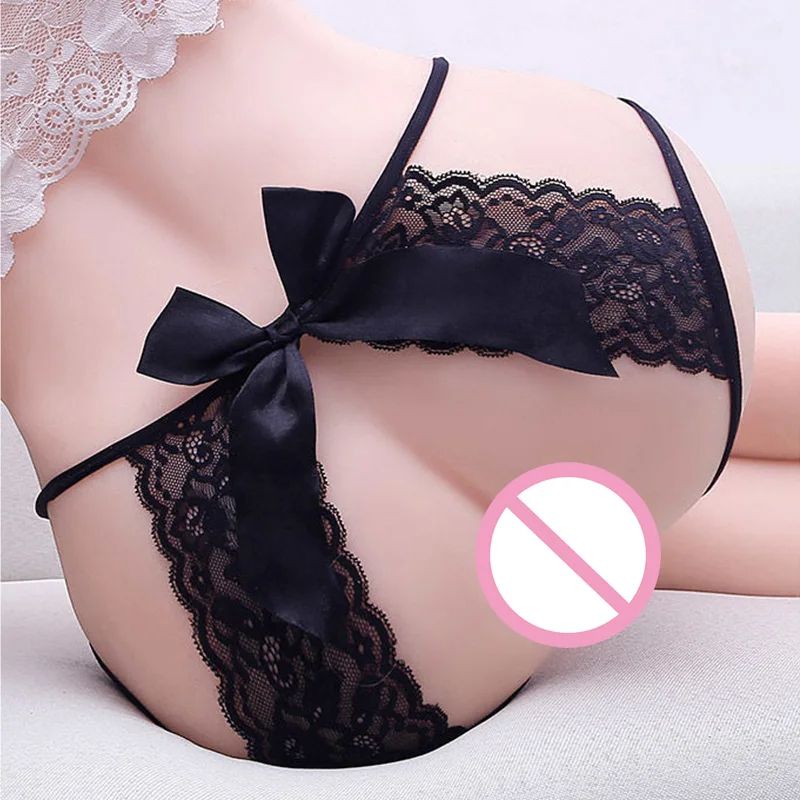 Women's Hollow Out Thong Sexy Lingerie Open Crotch Underwear Lady's Crotchless Double Strip Lace Sex Panties Underpants G-Strings Woman Briefs Lingerie Panties With Big Bow Plus Size Baby Dolls