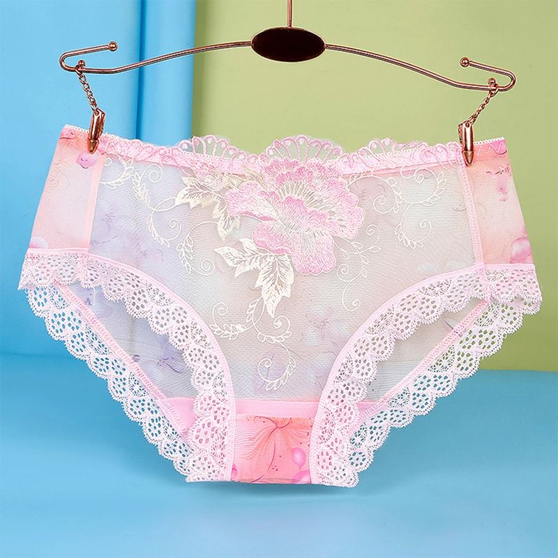Plus Size Panties Women Sexy Lace Seamless Underwear Flowers Embroidery Skin-Friendly Transparent Briefs Lingerie Female