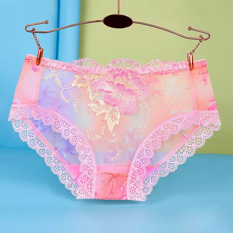 Plus Size Panties Women Sexy Lace Seamless Underwear Flowers Embroidery Skin-Friendly Transparent Briefs Lingerie Female
