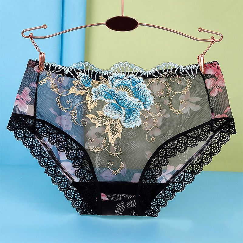 Plus Size Panties Women Sexy Lace Seamless Underwear Flowers Embroidery Skin-Friendly Transparent Briefs Lingerie Female