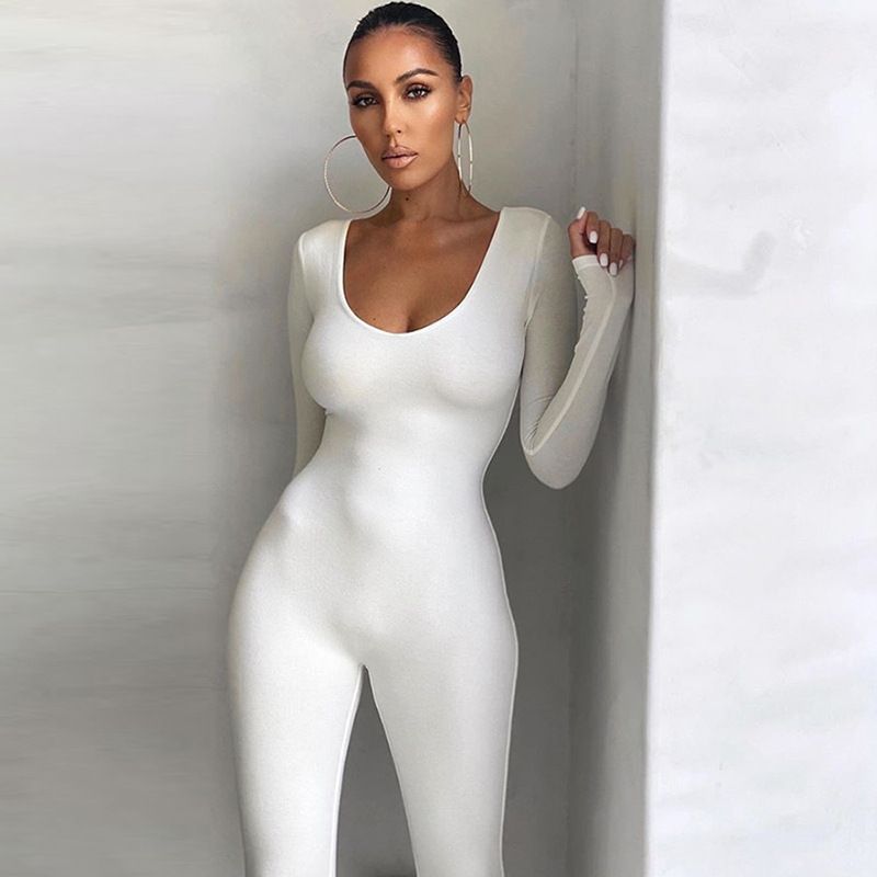 Nibber Basic Bodycon Jumpsuit For Women‘s Clothing Casual Brown Fitness Rompers 2024 Y2K Playsuit Activity Streetwear Overalls
