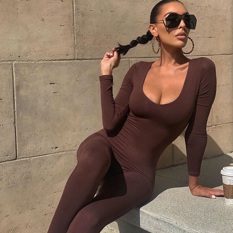 Nibber Basic Bodycon Jumpsuit For Women‘s Clothing Casual Brown Fitness Rompers 2024 Y2K Playsuit Activity Streetwear Overalls