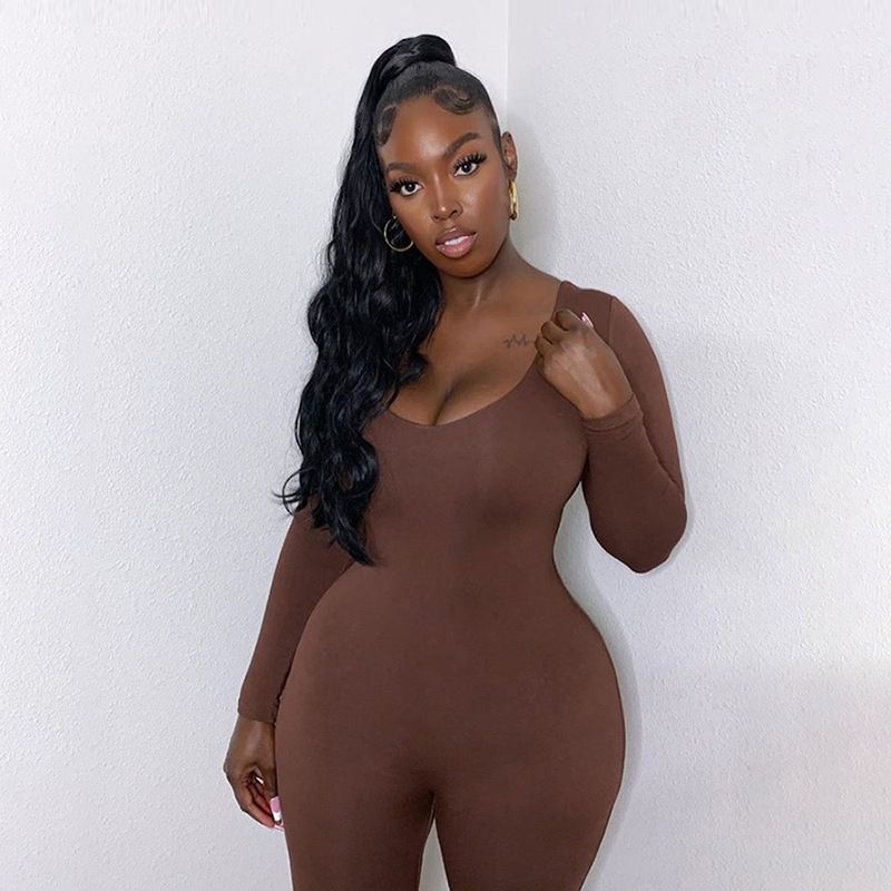 Nibber Basic Bodycon Jumpsuit For Women‘s Clothing Casual Brown Fitness Rompers 2024 Y2K Playsuit Activity Streetwear Overalls