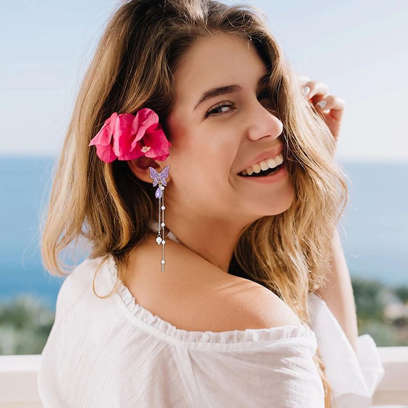 2024 Fashion Jewellerys 1 Pair Shiny Butterfly Rhinestone Drop Dangle Earrings Women Elegant Long Pearl Tassel Chain Pendant Party Jewelry Earrings Jewelry for Teen Girls Gift Spring Earrings Gifts