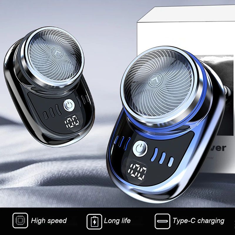 New Arrivals Mini Electric Razor Shaver for Men Vehicle Mounted Shave with Digital Display Travel Shaver Pocket Face Beard Trimmer USB Rechargeable Shaver Type-C Charging Mini Shaving Machine