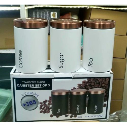 3in1 Alloy Canister;These cans will surely add that final & natural touch you're always been looking for. The words on the cans, Coffee, Tea, & Sugar will make finding what