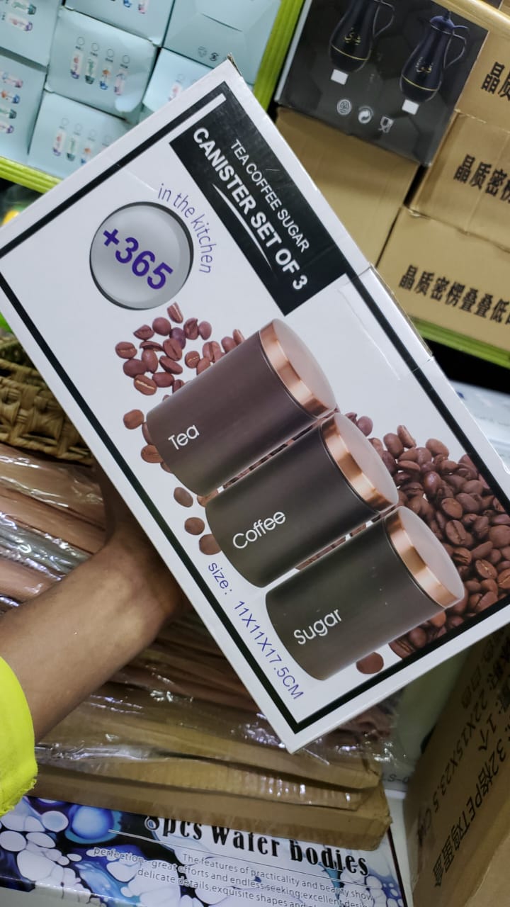 3in1 Alloy Canister;These cans will surely add that final & natural touch you're always been looking for. The words on the cans, Coffee, Tea, & Sugar will make finding what