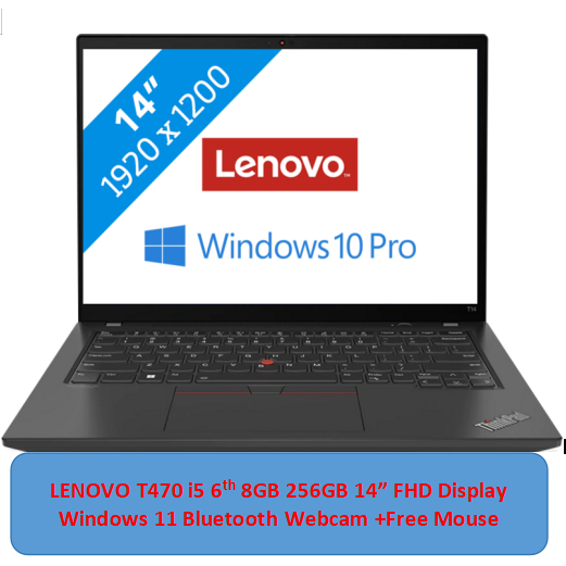 (Free Mouse)Refurbished Laptop Lenovo Thinkpad T470 Core i5 6th 8GB+256GB+14" Windows 10 14" FHD Display Bluetooth Webcam WiFi Intel Graphics 6 Months Warranty laptops