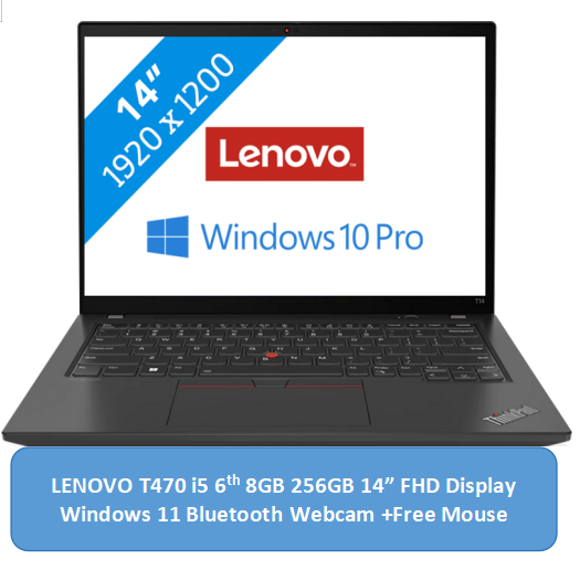 (Free Mouse)Refurbished Laptop Lenovo Thinkpad T470 Core i5 6th 8GB+256GB+14" Windows 10 14" FHD Display Bluetooth Webcam WiFi Intel Graphics 6 Months Warranty laptops