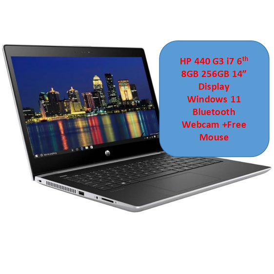 Refurbished HP Probook 440 G3 i7 6th 8GB 256GB SSD 14 Inches FHD Display Windows 11 Bluetooth Webcam Intel HD Graphics Hp Laptop