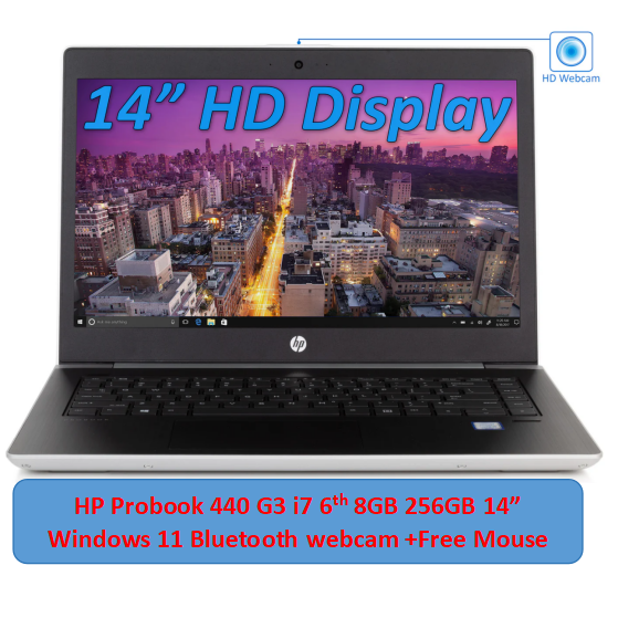 Refurbished HP Probook 440 G3 i7 6th 8GB 256GB SSD 14 Inches FHD Display Windows 11 Bluetooth Webcam Intel HD Graphics Hp Laptop