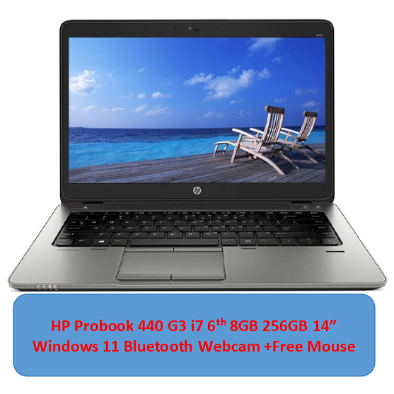 Refurbished HP Probook 440 G3 i7 6th 8GB 256GB SSD 14 Inches FHD Display Windows 11 Bluetooth Webcam Intel HD Graphics Hp Laptop