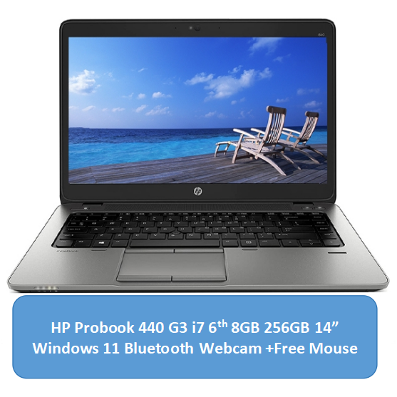 Refurbished HP Probook 440 G3 i7 6th 8GB 256GB SSD 14 Inches FHD Display Windows 11 Bluetooth Webcam Intel HD Graphics Hp Laptop
