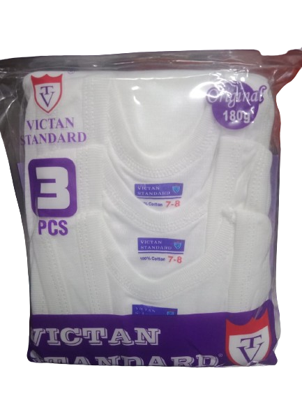 3 Pcs Kids Cotton Vests. Boys Vests. Sizes 3-14 Years. All White.