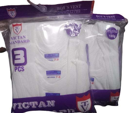 3 Pcs Kids Cotton Vests. Boys Vests. Sizes 3-14 Years. All White.
