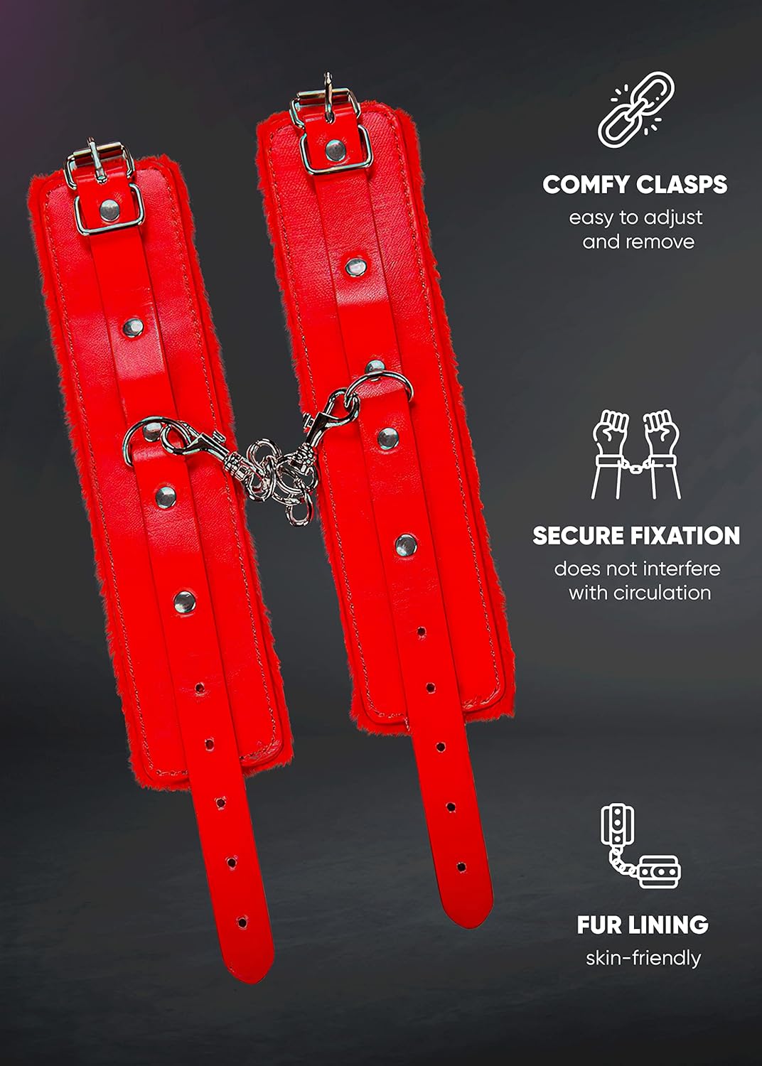 Furry Plush Handcuffs Leather Sex Hand Cuffs Adult Erotic Toys Bdsm Restraint Shackle Devices Sm Bondage Handcuff RED