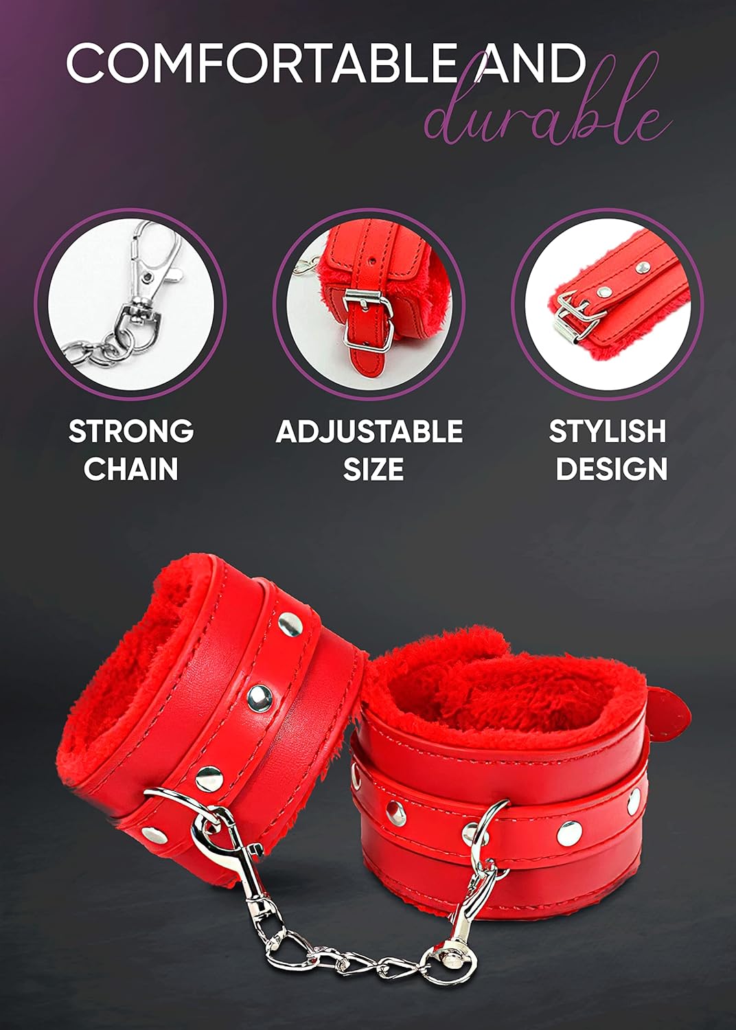 Furry Plush Handcuffs Leather Sex Hand Cuffs Adult Erotic Toys Bdsm Restraint Shackle Devices Sm Bondage Handcuff RED