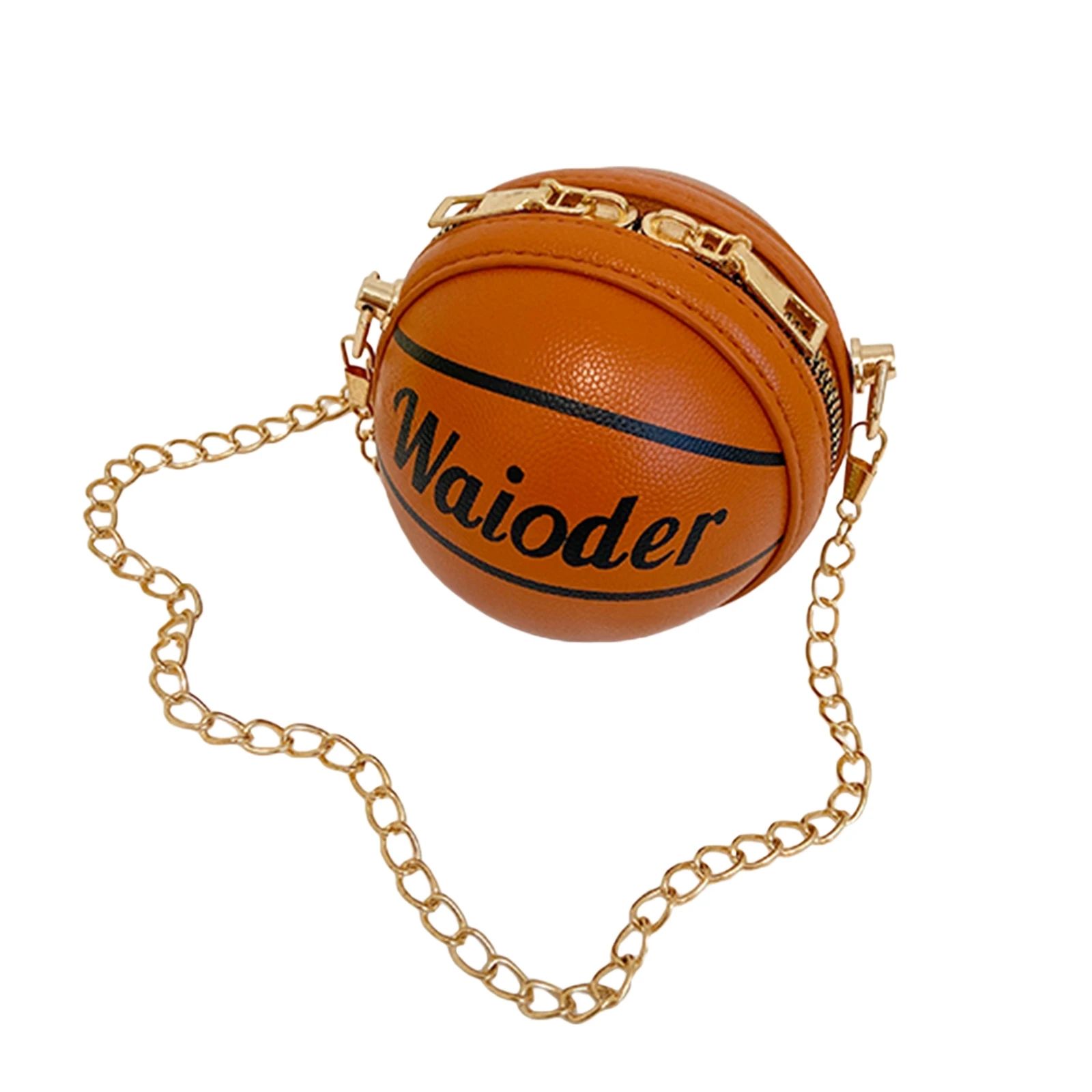 Kids Basketball Messenger Bag Children Girls Leather Round Crossbody Bags Pack Metal Chain Strap Holiday Travel Street Hip-hop Boy