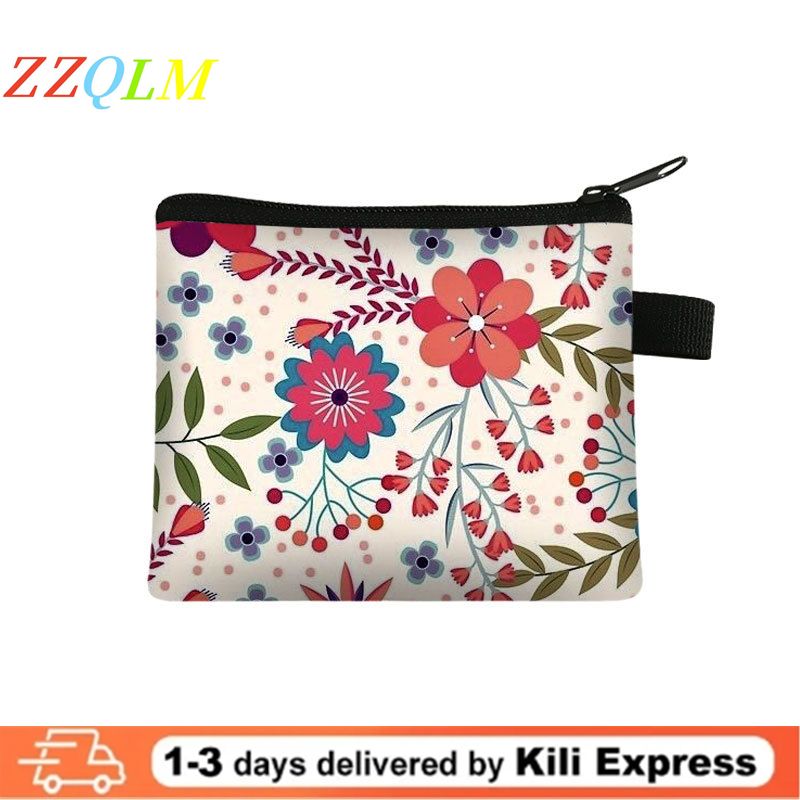 Wallets Floral Print Small Cosmetic Bag Girl Women Sanitary Napkin Storage Organizer Bag Coin Card Money Eearphone Lipstick Holder Pouch