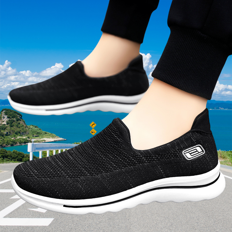 Men's Shoes Mesh Fly Woven Breathable Casual Sneakers Comfortable Lazy Slip on Shoes Casual Shoes Men Anti-Odor Shoes