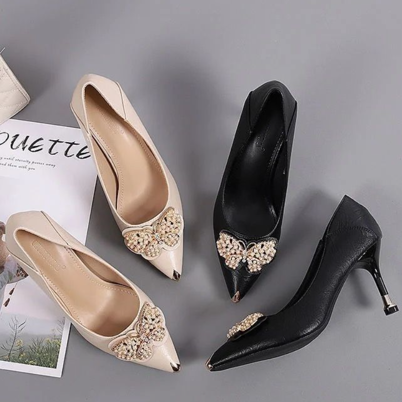 Women's Shoes Heels New style mid-heeled single shoes, women's leather shoes that won't get tiring after standing for a long time, work shoes, formal shoes with skirts, stiletto heels
