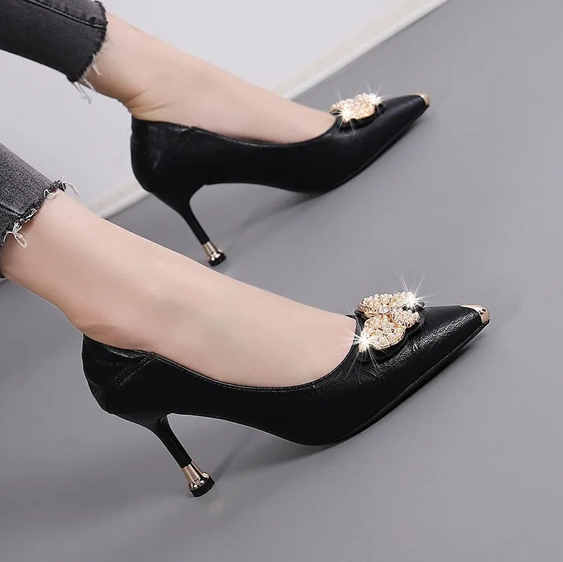 Women's Shoes Heels New style mid-heeled single shoes, women's leather shoes that won't get tiring after standing for a long time, work shoes, formal shoes with skirts, stiletto heels