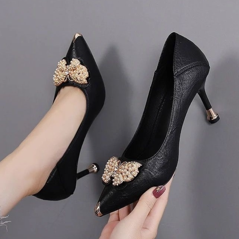 Women's Shoes Heels New style mid-heeled single shoes, women's leather shoes that won't get tiring after standing for a long time, work shoes, formal shoes with skirts, stiletto heels