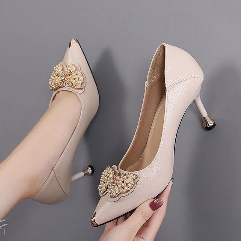 Women's Shoes Heels New style mid-heeled single shoes, women's leather shoes that won't get tiring after standing for a long time, work shoes, formal shoes with skirts, stiletto heels