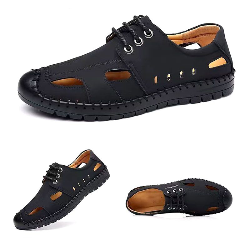 Men's Shoes Leather Shoes summer breathable hollow sandals Men's casual and versatile sandals Non-slip outer wear dress shoes Fashionable outer wear leather shoes