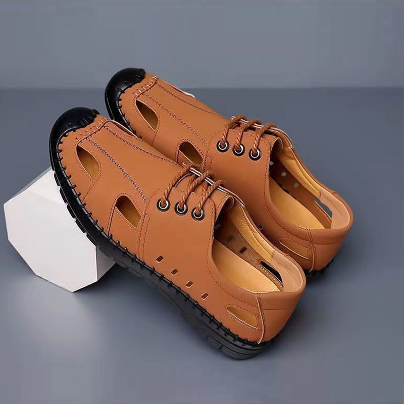 Men's Shoes Leather Shoes summer breathable hollow sandals Men's casual and versatile sandals Non-slip outer wear dress shoes Fashionable outer wear leather shoes