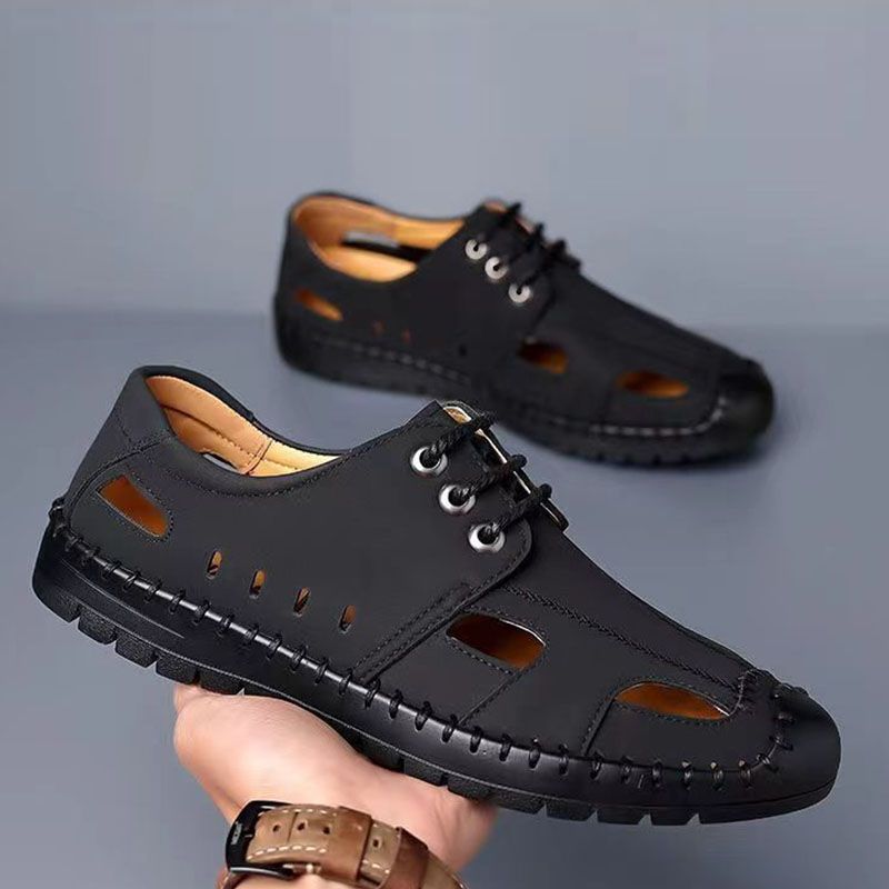 Men's Shoes Leather Shoes summer breathable hollow sandals Men's casual and versatile sandals Non-slip outer wear dress shoes Fashionable outer wear leather shoes