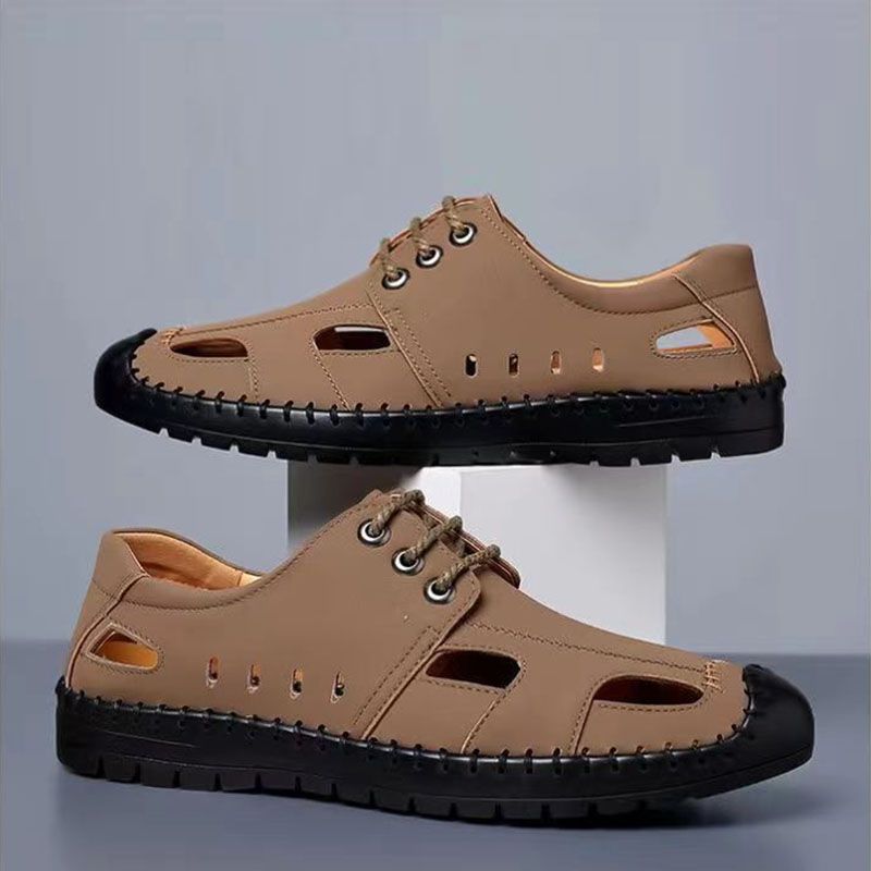 Men's Shoes Leather Shoes summer breathable hollow sandals Men's casual and versatile sandals Non-slip outer wear dress shoes Fashionable outer wear leather shoes