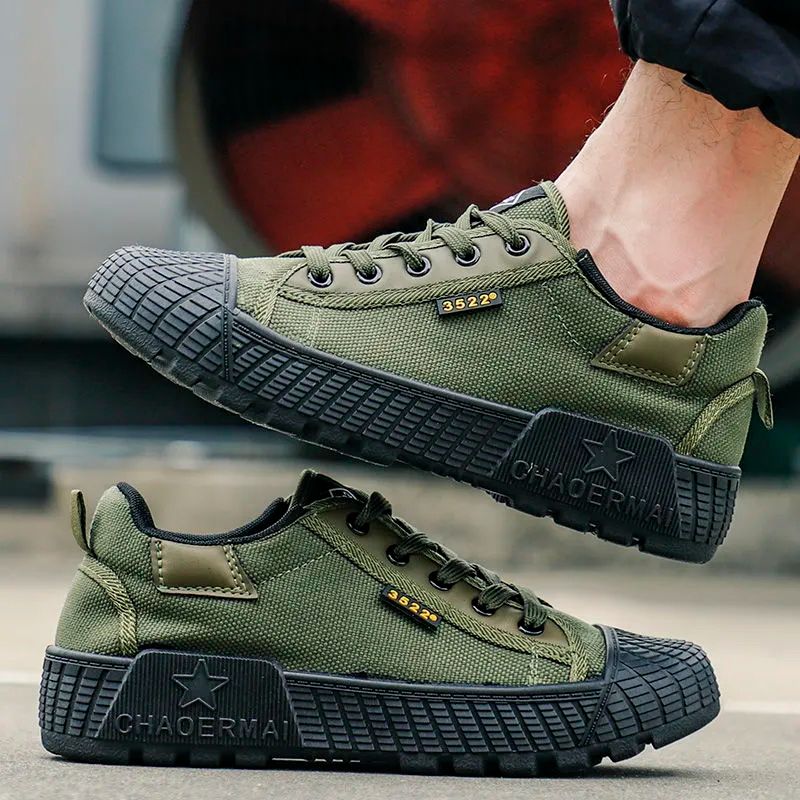 Men's antiskid shoes, wear-resistant work shoes, labor protection shoes, low top canvas, breathable, deodorant rubber shoes Breathable and sweat-absorbent casual work shoes. 39 Green