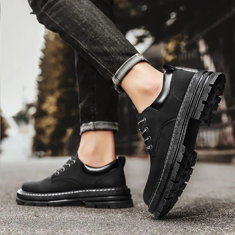 Men's shoes boots Martin boots New spring men's British style short boots tops casual black boots Anti-slip and wear-resistant Versatile fashion for teenagers Work shoes American work shoes