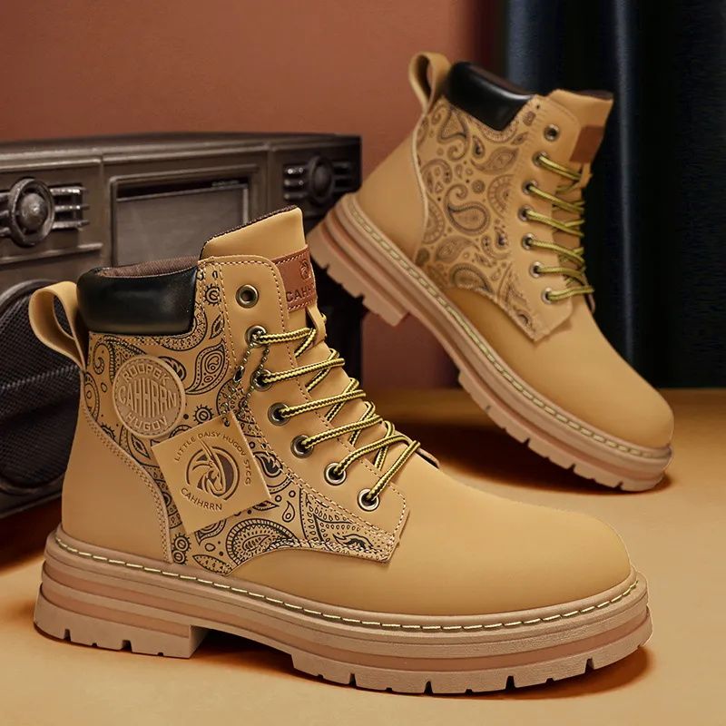 Men's shoes boots Martin boots men's British High top boots Anti-slip and wear-resistant Versatile fashion for teenagers Work shoes outdoor hiking shoes New work boots Trendy and versatile sneakers in